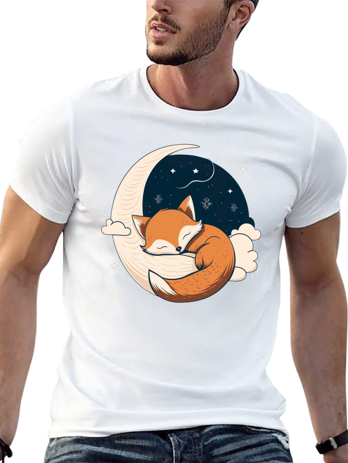 Fox Sleeping on Crescent Moon T-Shirt