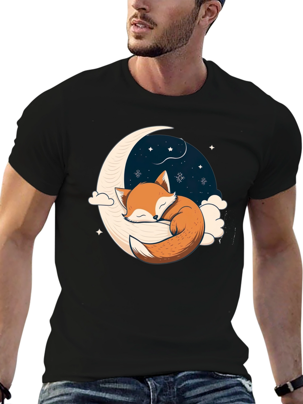 Fox Sleeping on Crescent Moon T-Shirt