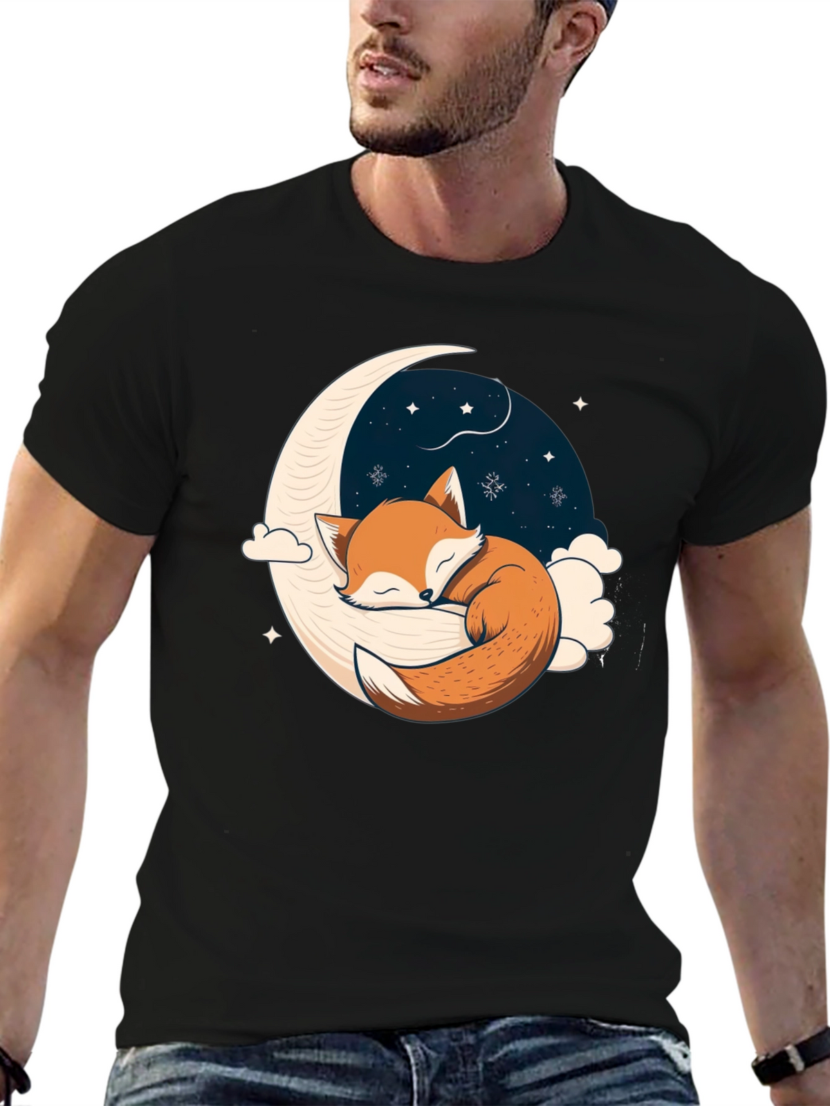 Fox Sleeping on Crescent Moon T-Shirt