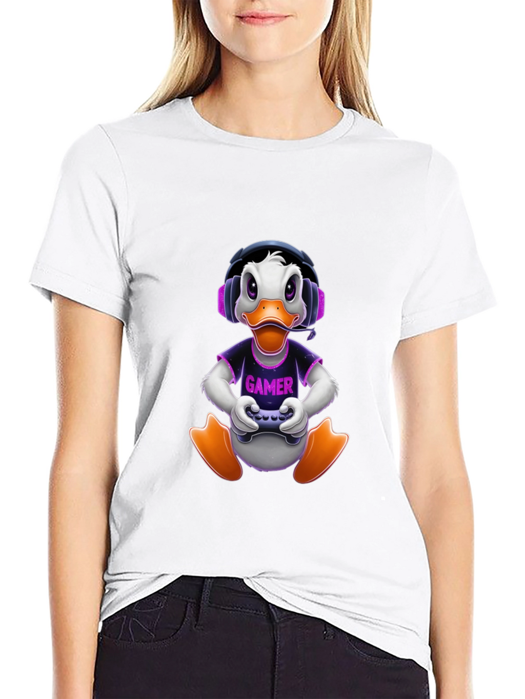 Gamer Duck Graphic Tee - Black Cotton T-Shirt