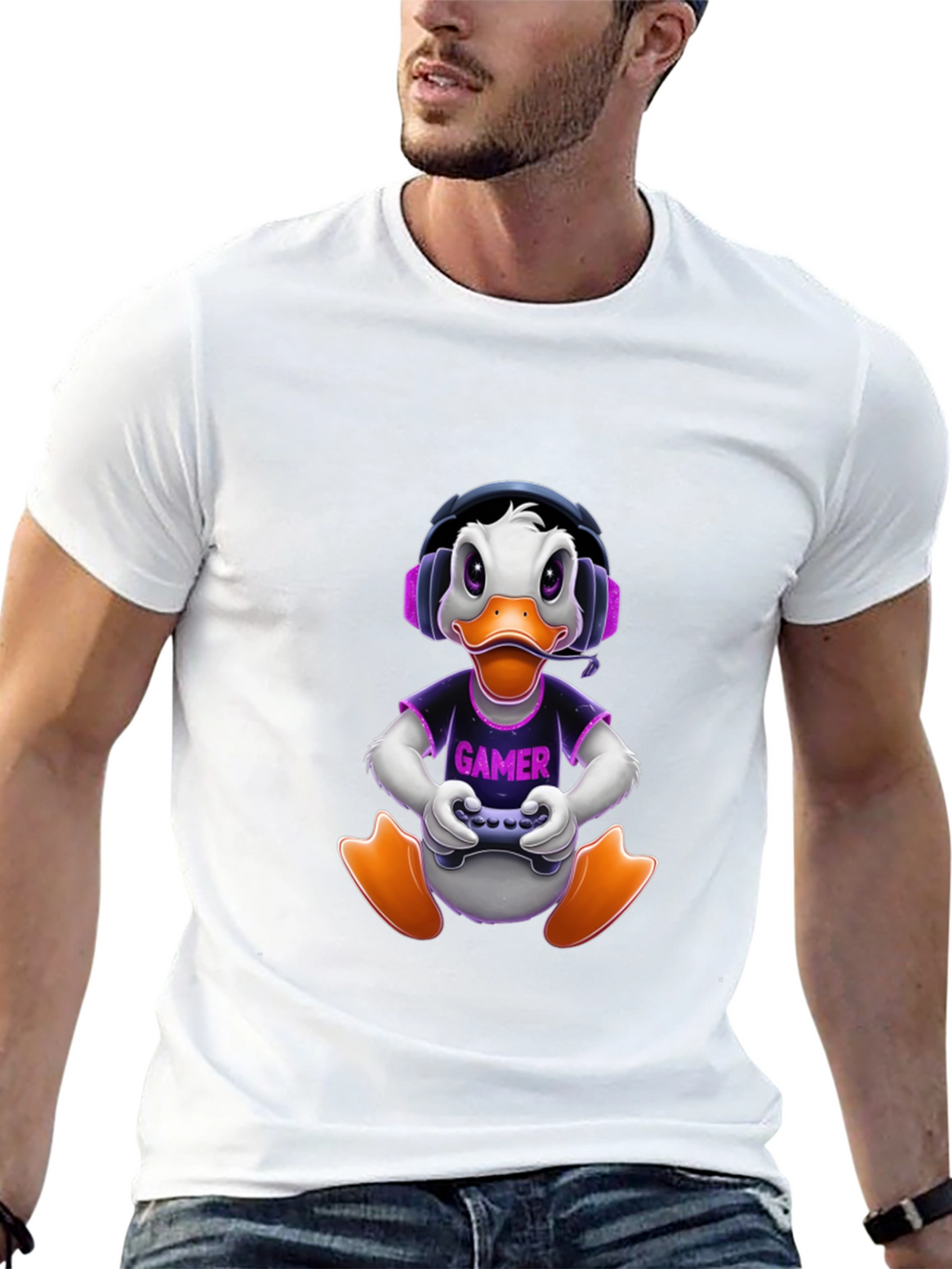 Gamer Duck Graphic Tee - Black Cotton T-Shirt