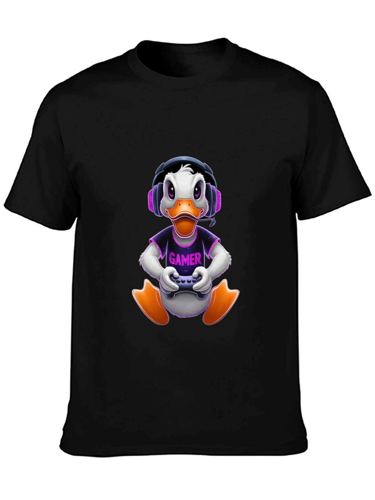 Gamer Duck Graphic Tee - Black Cotton T-Shirt
