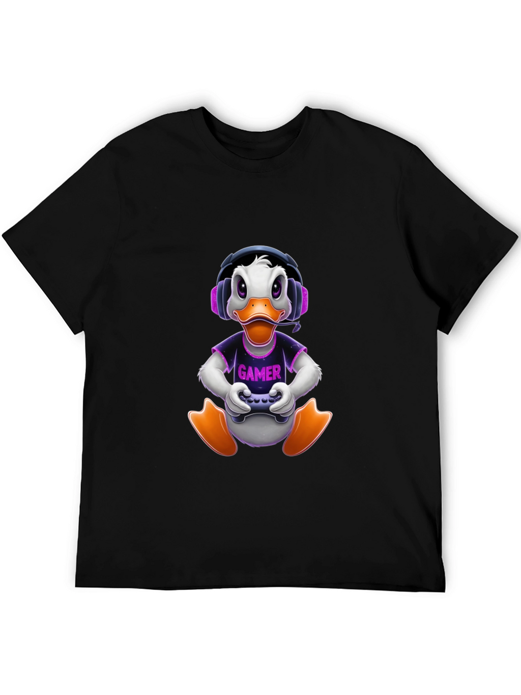 Gamer Duck Graphic Tee - Black Cotton T-Shirt
