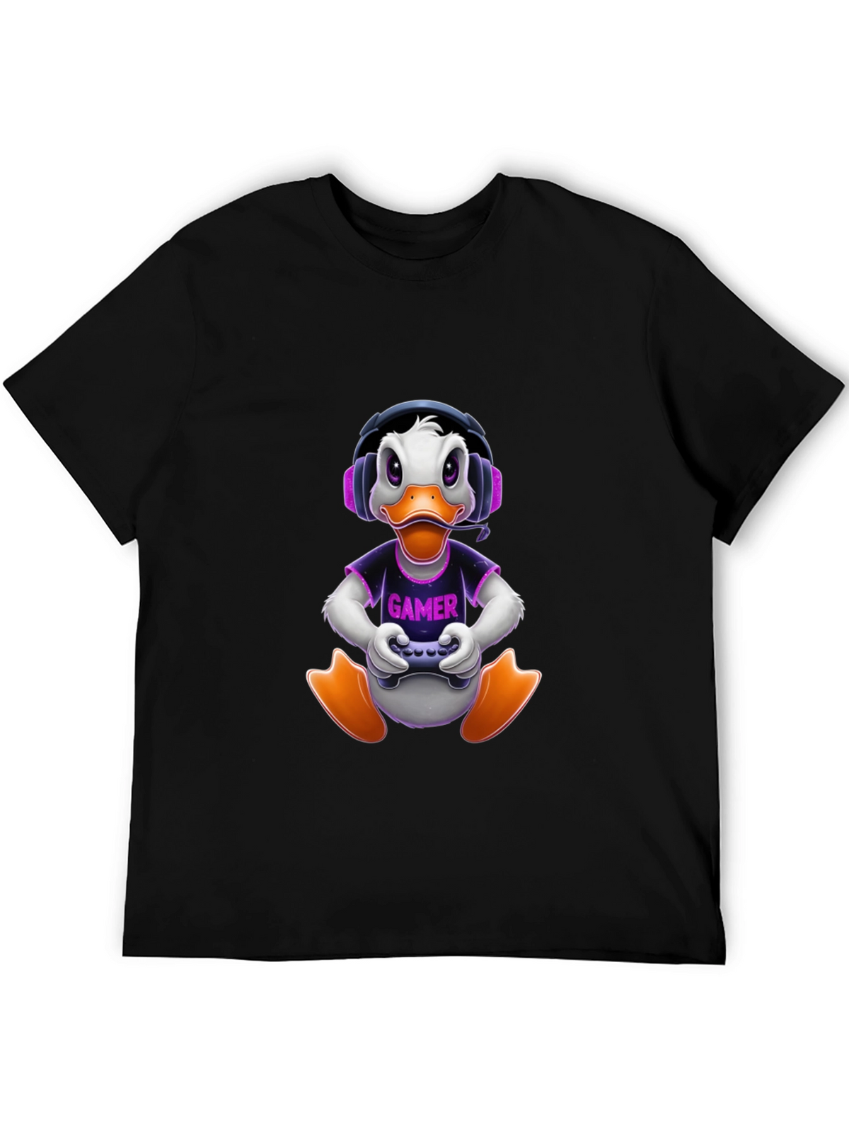 Gamer Duck Graphic Tee - Black Cotton T-Shirt