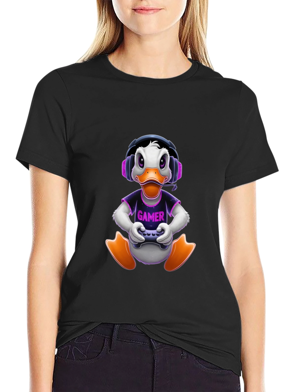 Gamer Duck Graphic Tee - Black Cotton T-Shirt