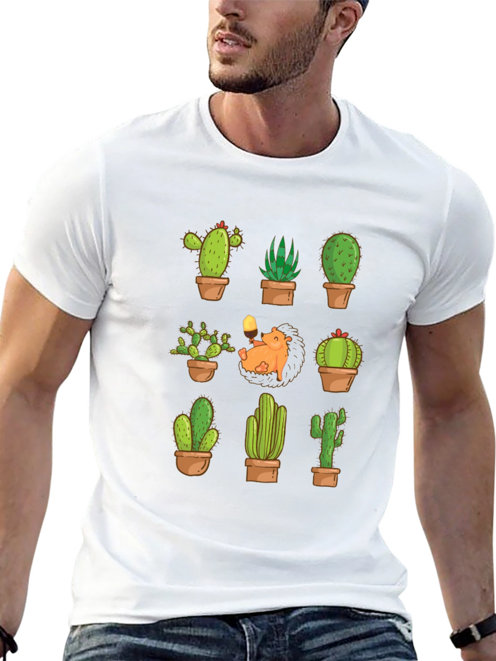 Cactus Hedgehog T-Shirt - Botanical Garden Style