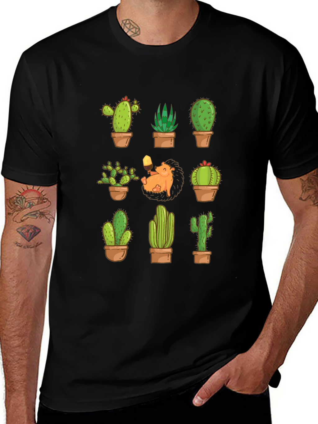 Cactus Hedgehog T-Shirt - Botanical Garden Style