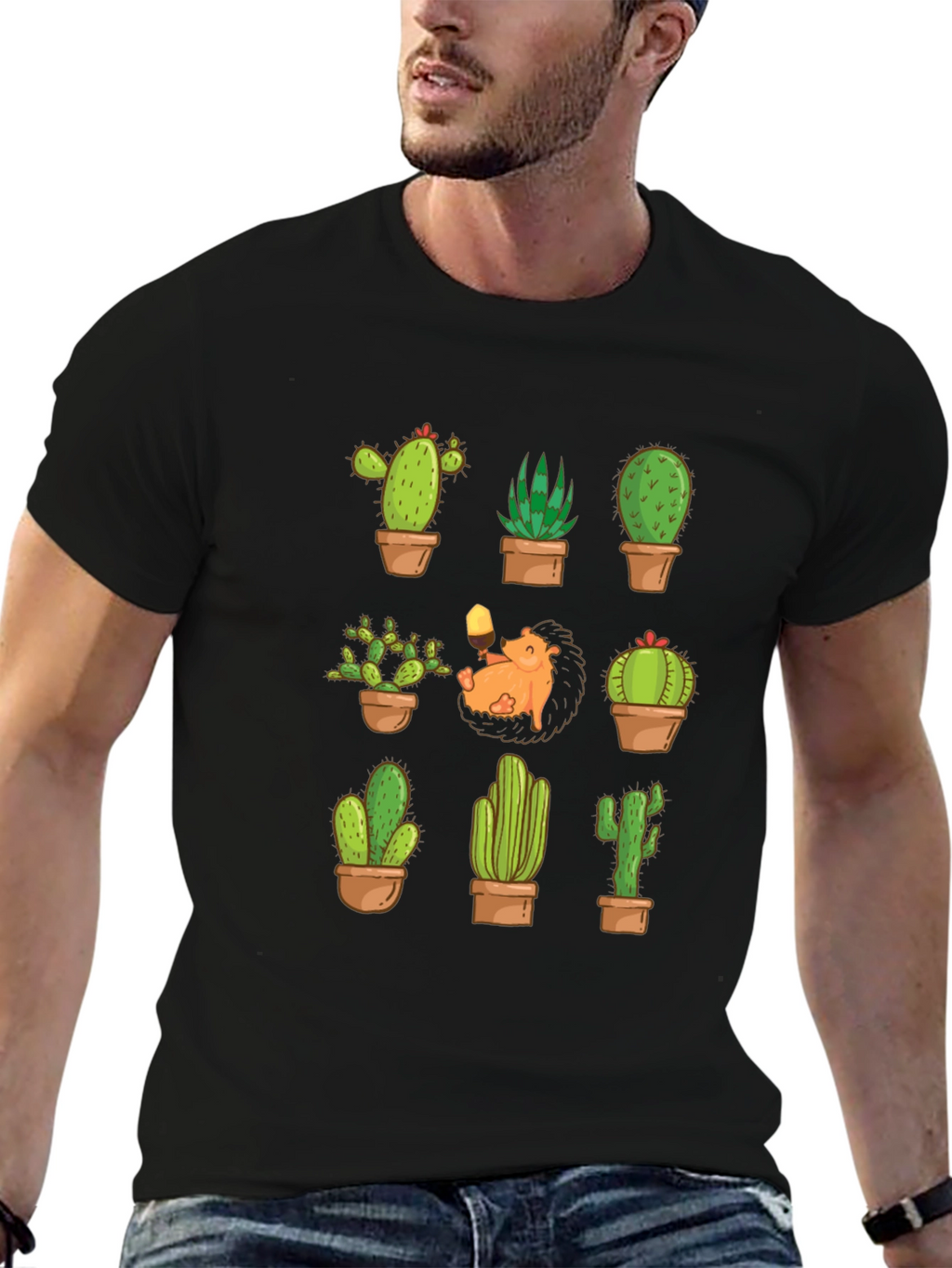 Cactus Hedgehog T-Shirt - Botanical Garden Style