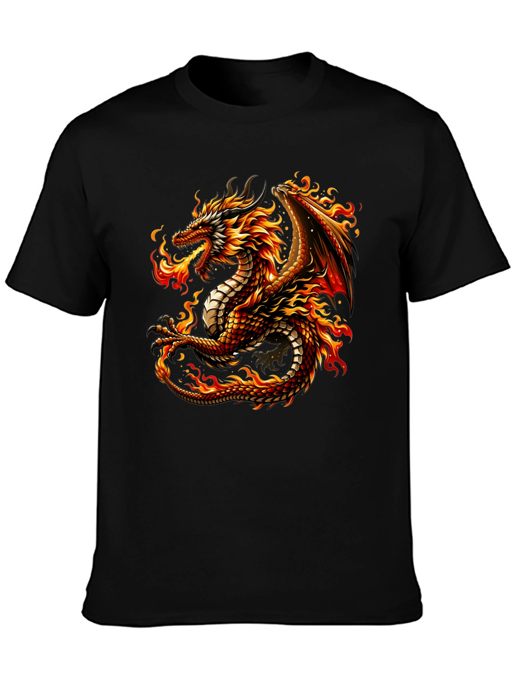 Fiery Dragon Graphic Tee - Black Cotton Comfort