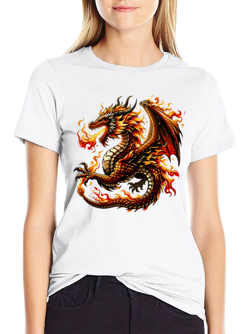 Fiery Dragon Graphic Tee - Black Cotton Comfort