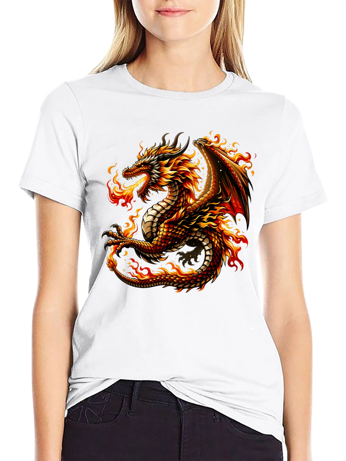 Fiery Dragon Graphic Tee - Black Cotton Comfort