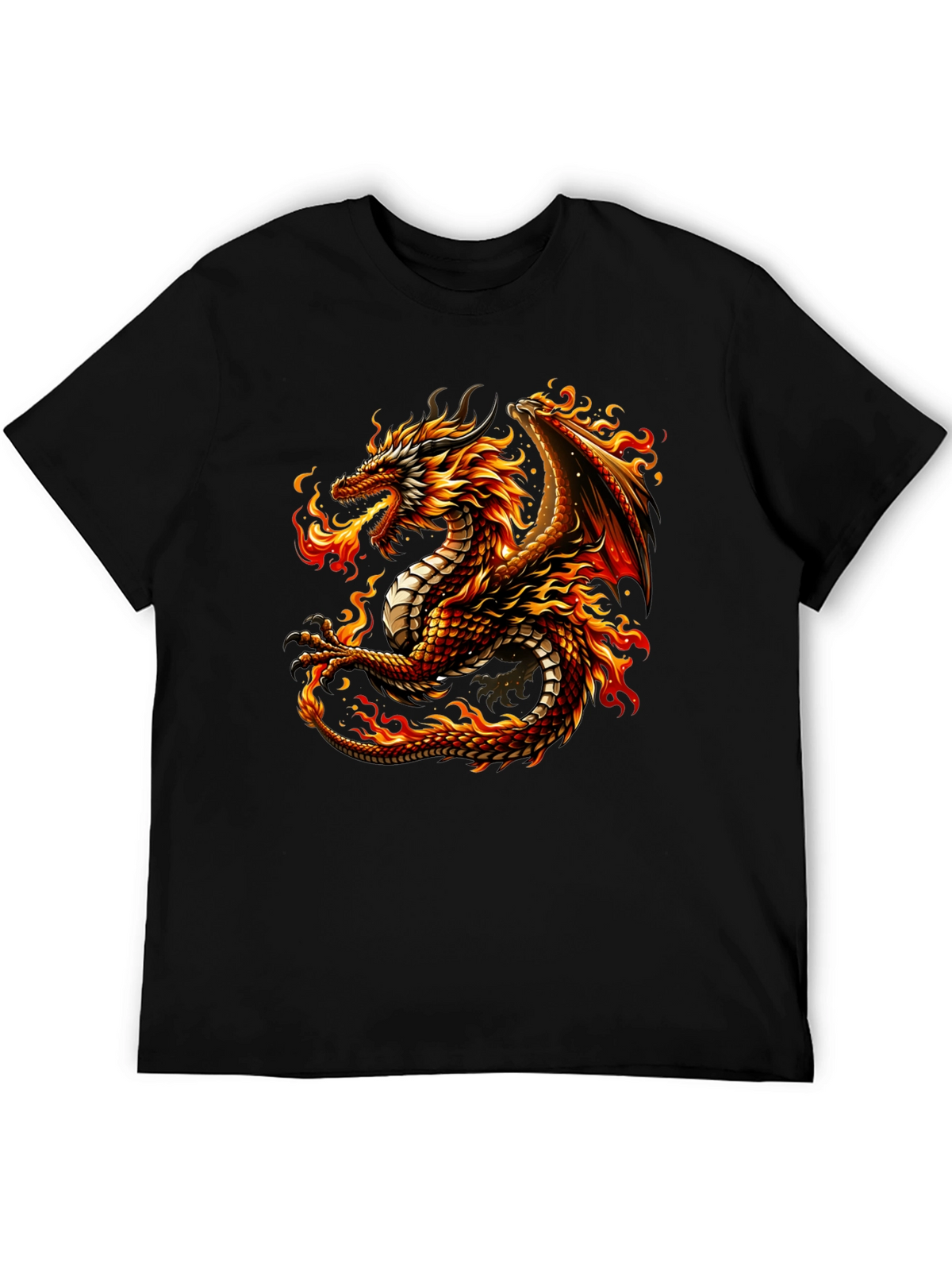 Fiery Dragon Graphic Tee - Black Cotton Comfort