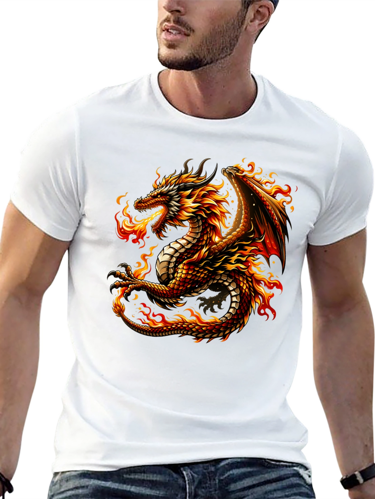 Fiery Dragon Graphic Tee - Black Cotton Comfort
