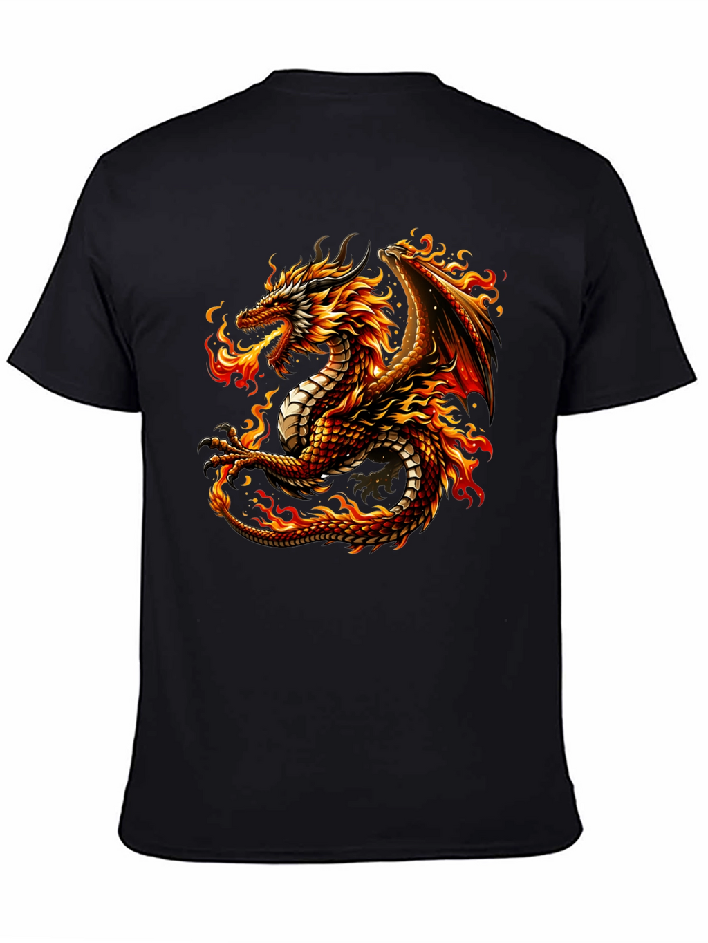 Fiery Dragon Graphic Tee - Black Cotton Comfort