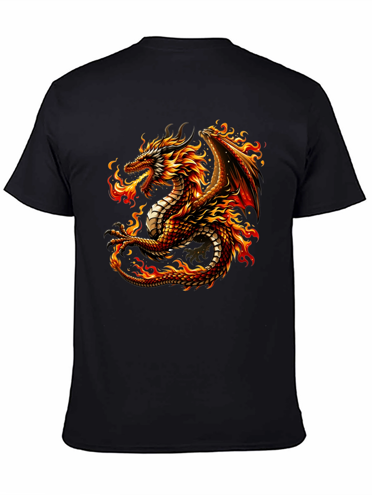 Fiery Dragon Graphic Tee - Black Cotton Comfort