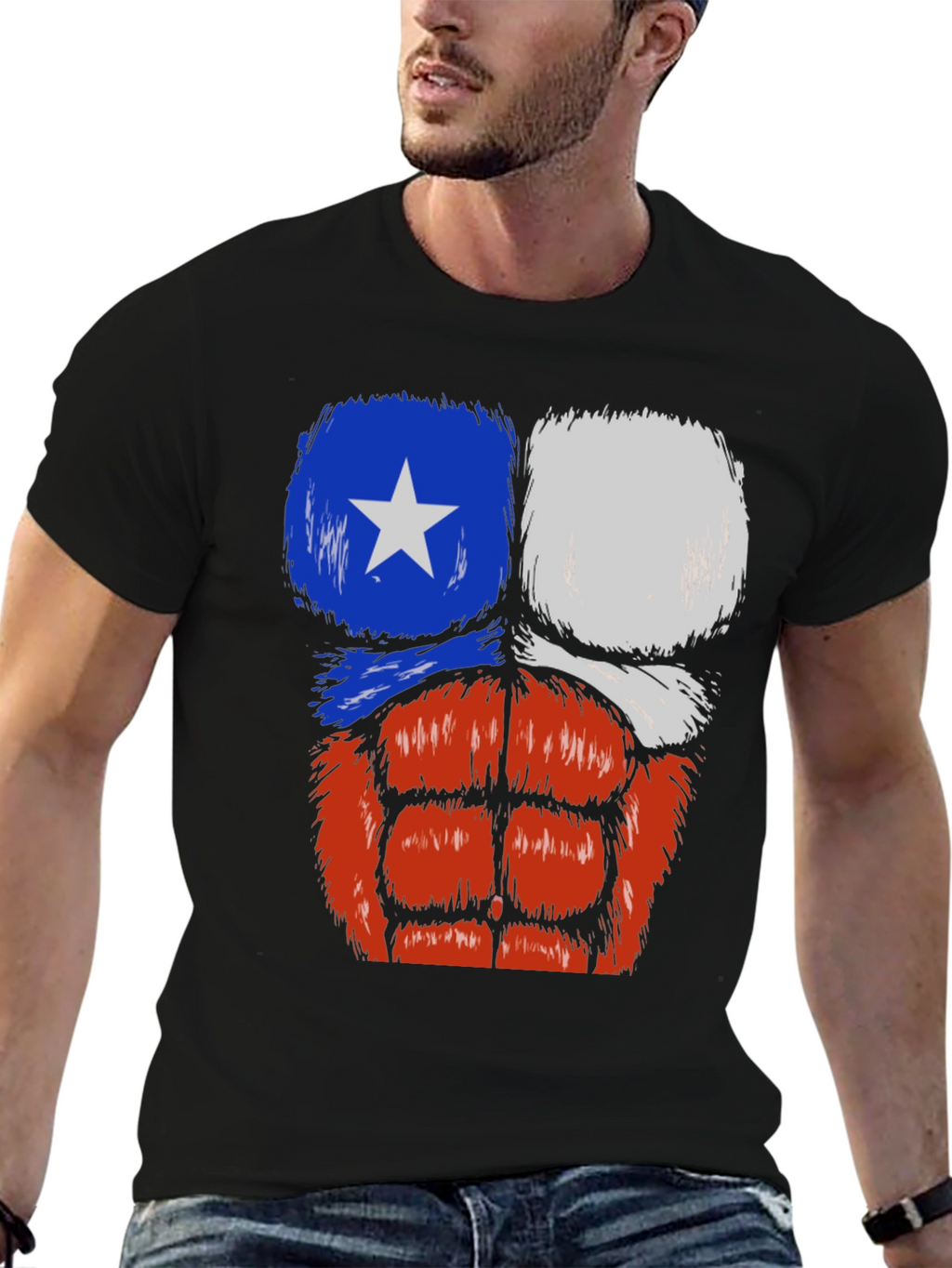 Chile Flag Muscle Chest T-Shirt - Black