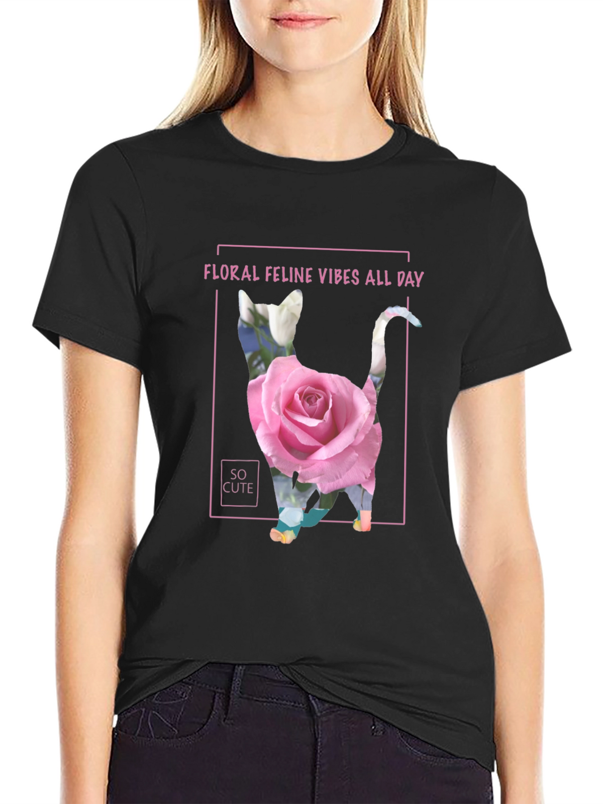 Floral Feline Vibes T-Shirt