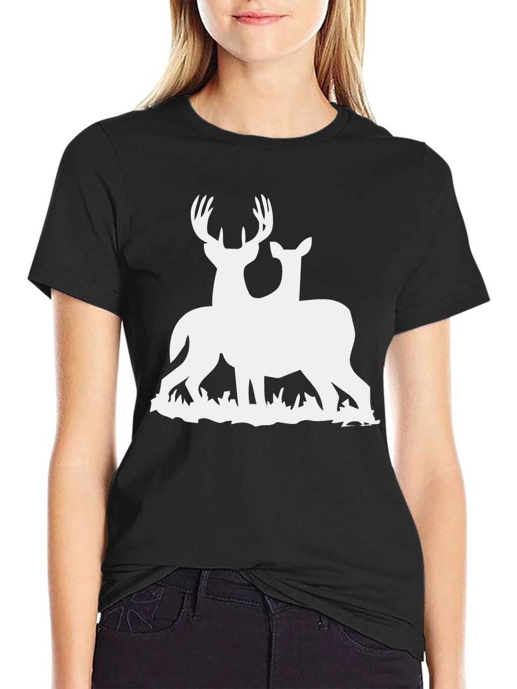 Deer Couple Graphic Tee - Black