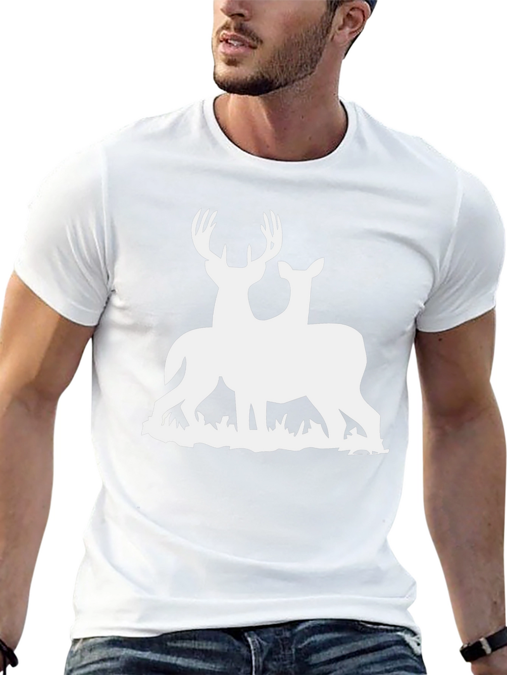 Deer Couple Graphic Tee - Black