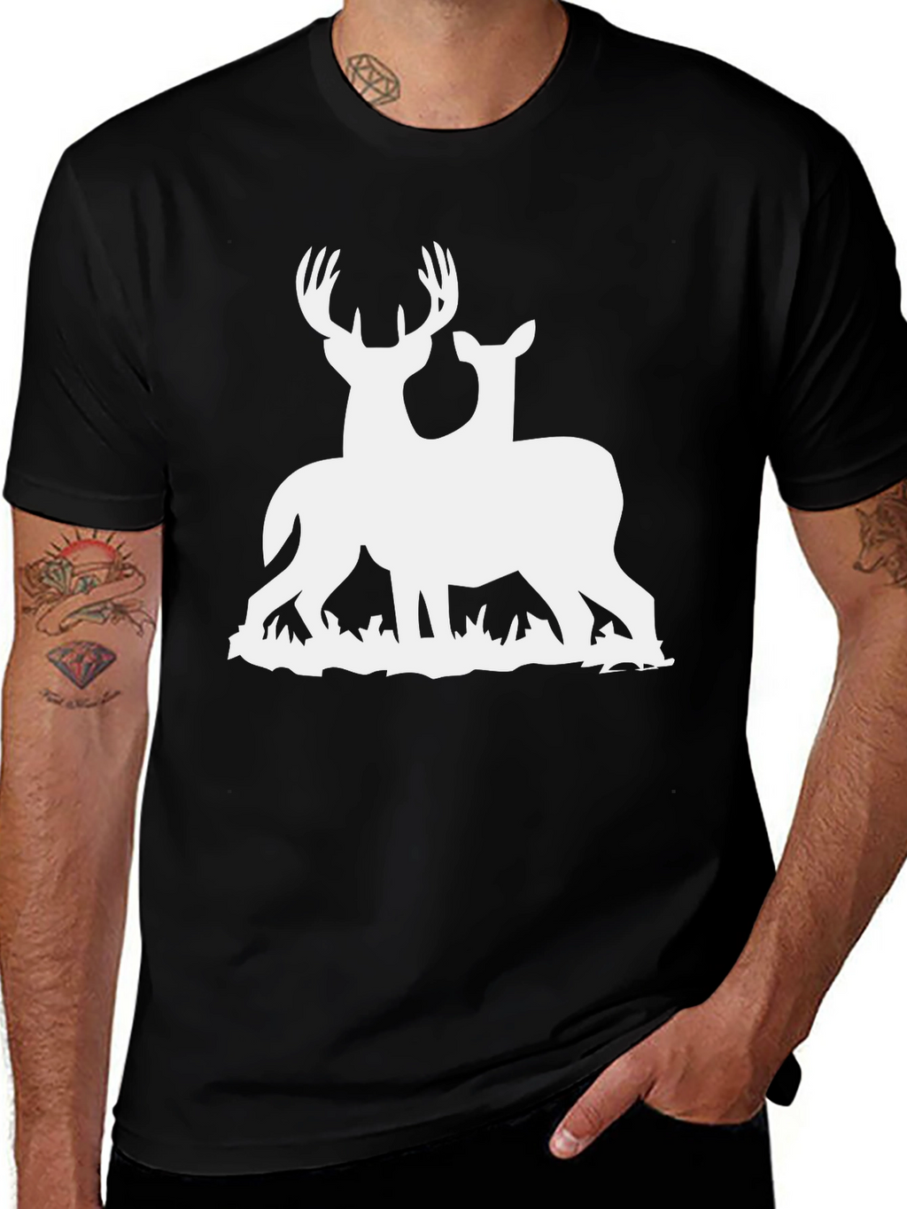 Deer Couple Graphic Tee - Black
