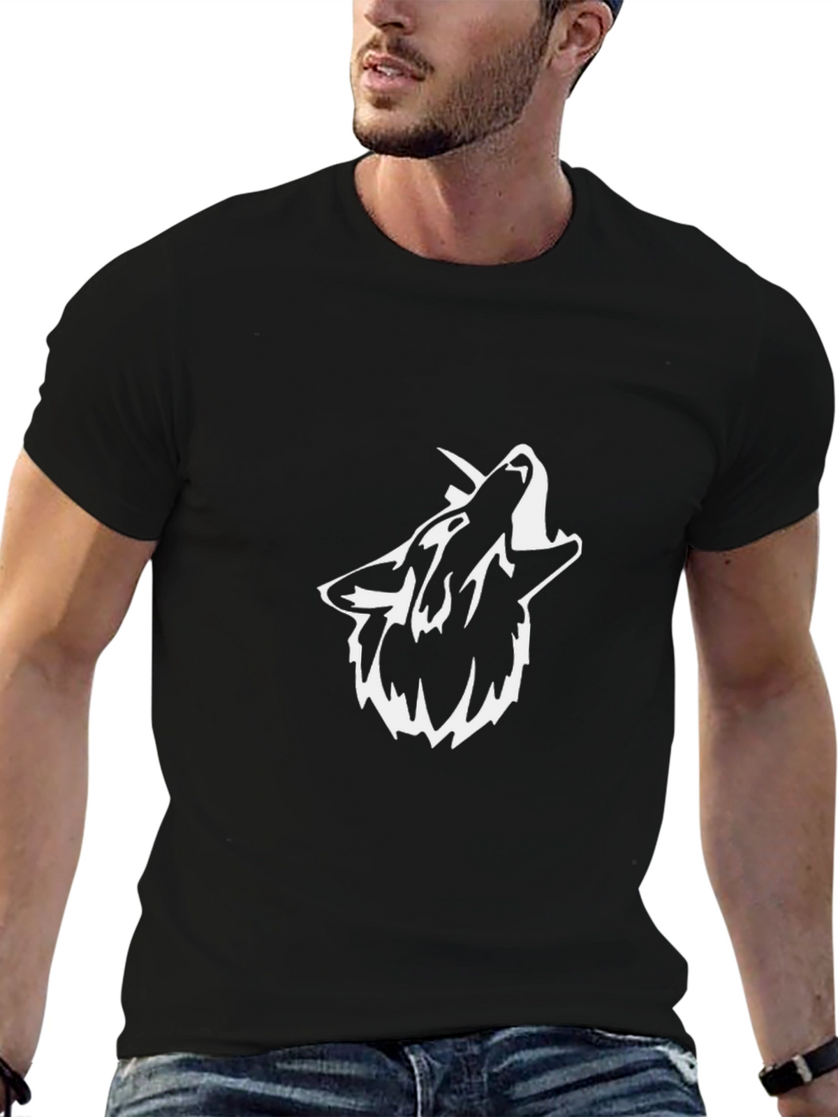 Black T-Shirt with Wolf Howl Graphic