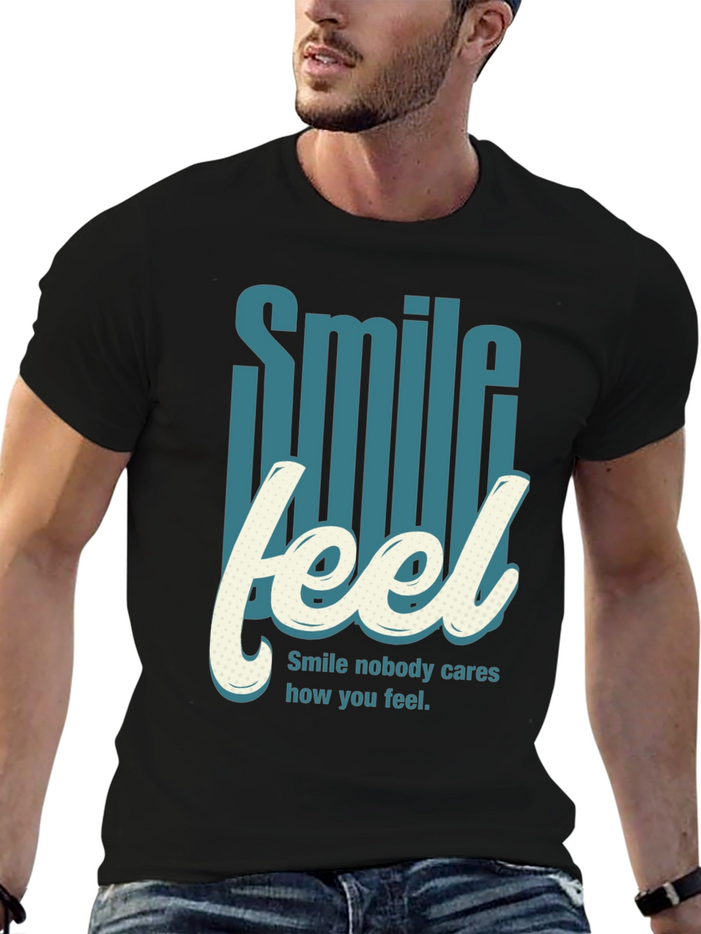 Smile Feel Graphic Tee - Mens Crew Neck T-Shirt