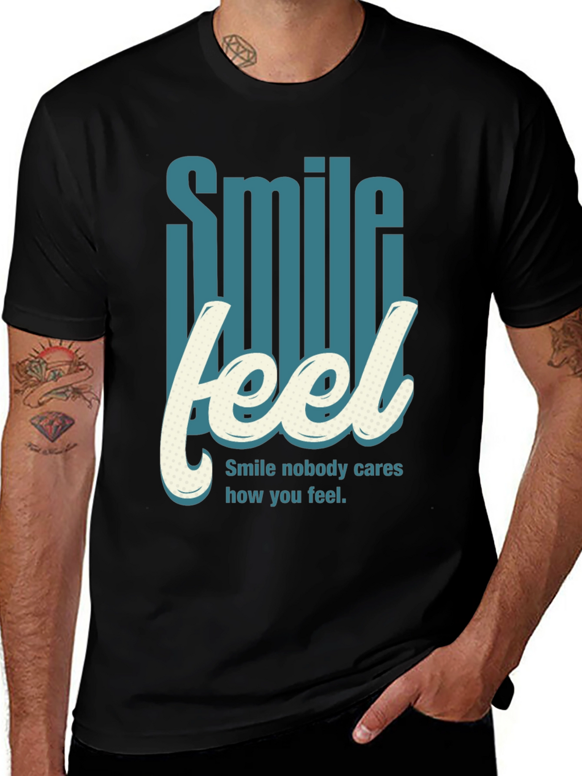 Smile Feel Graphic Tee - Mens Crew Neck T-Shirt