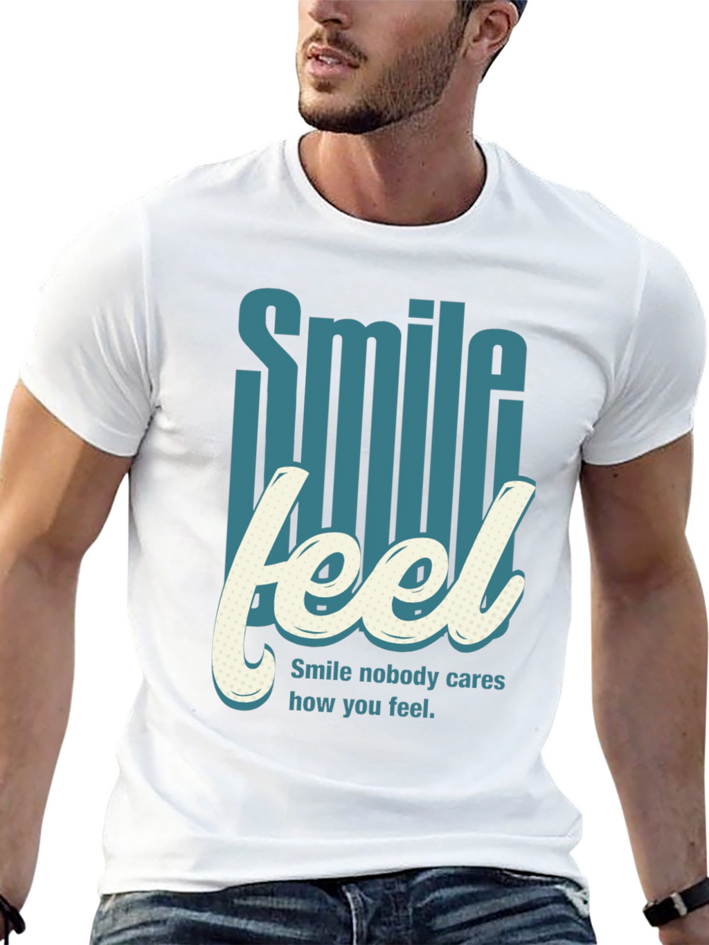 Smile Feel Graphic Tee - Mens Crew Neck T-Shirt