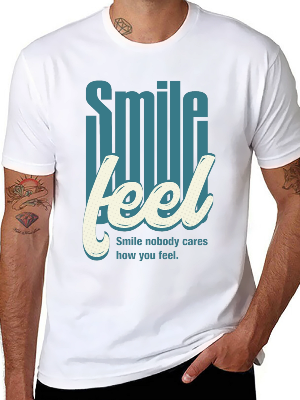 Smile Feel Graphic Tee - Mens Crew Neck T-Shirt
