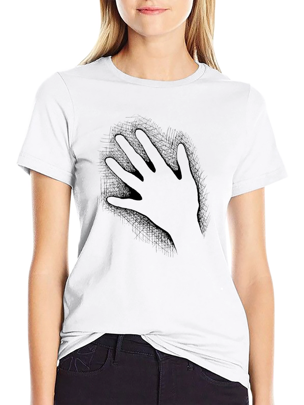Hand Print Graphic Tee - Soft Black Cotton T-Shirt