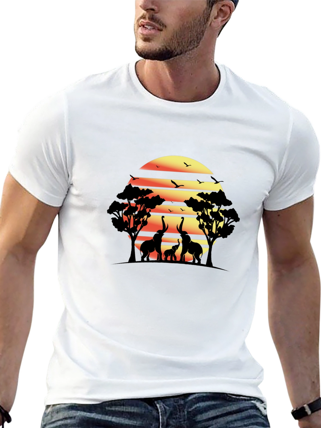African Sunset Elephant Graphic Tee - Black