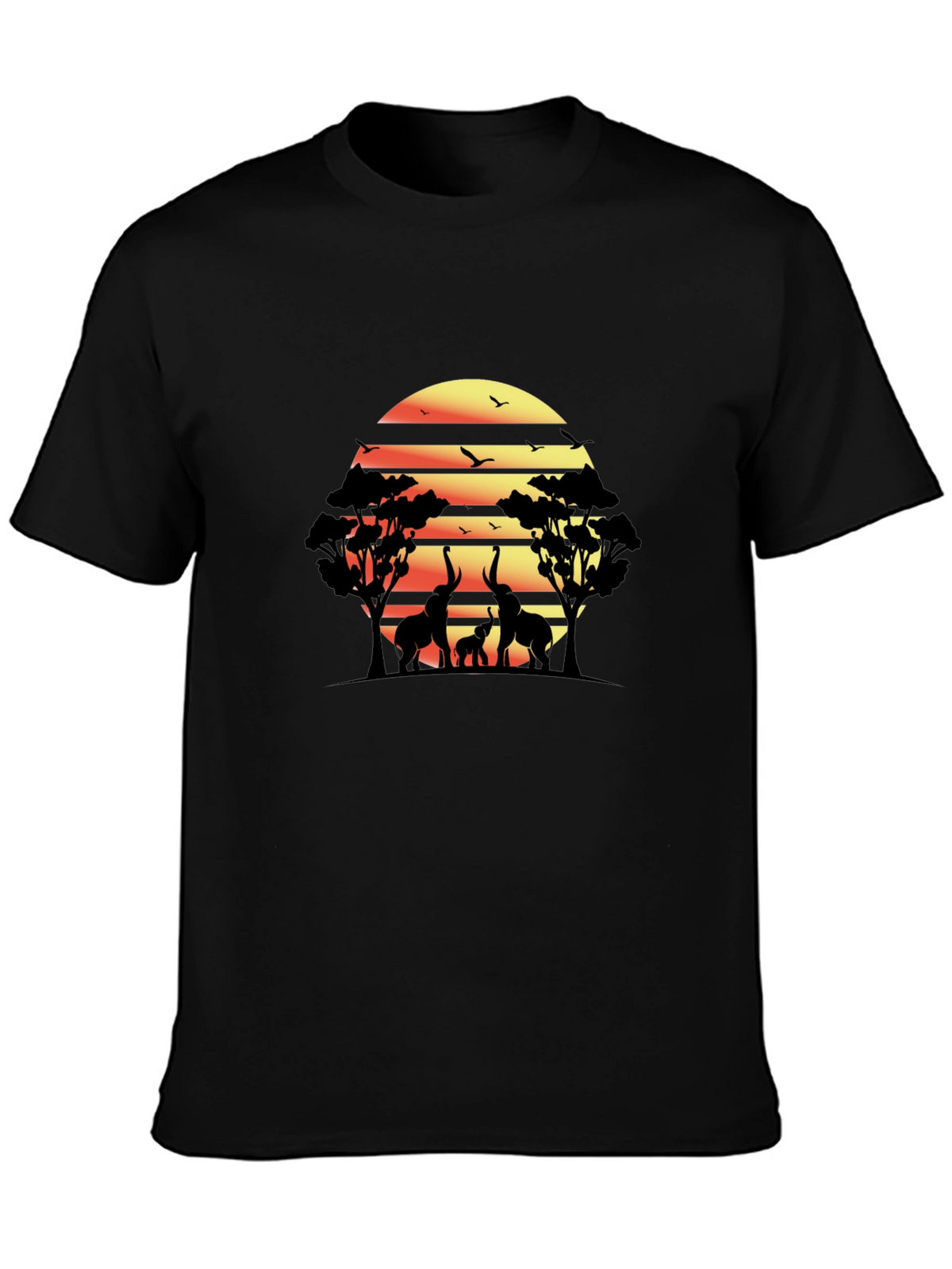 African Sunset Elephant Graphic Tee - Black