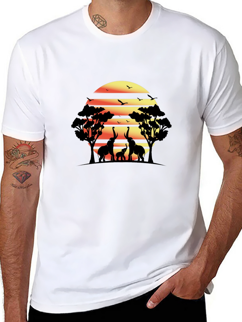 African Sunset Elephant Graphic Tee - Black