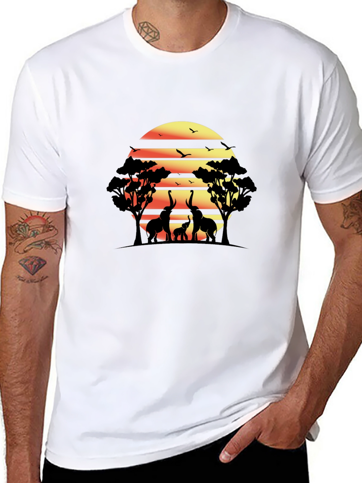 African Sunset Elephant Graphic Tee - Black