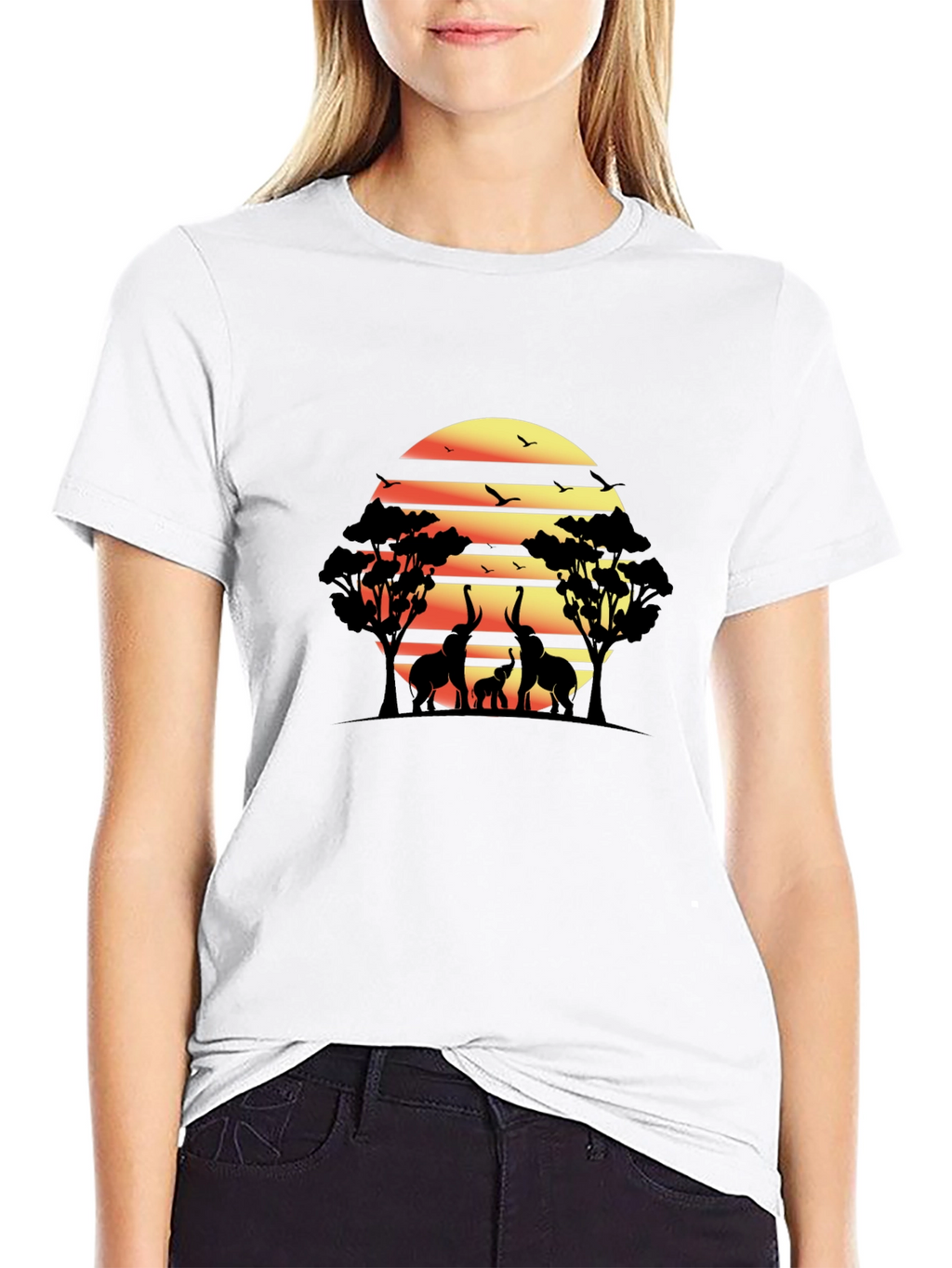 African Sunset Elephant Graphic Tee - Black
