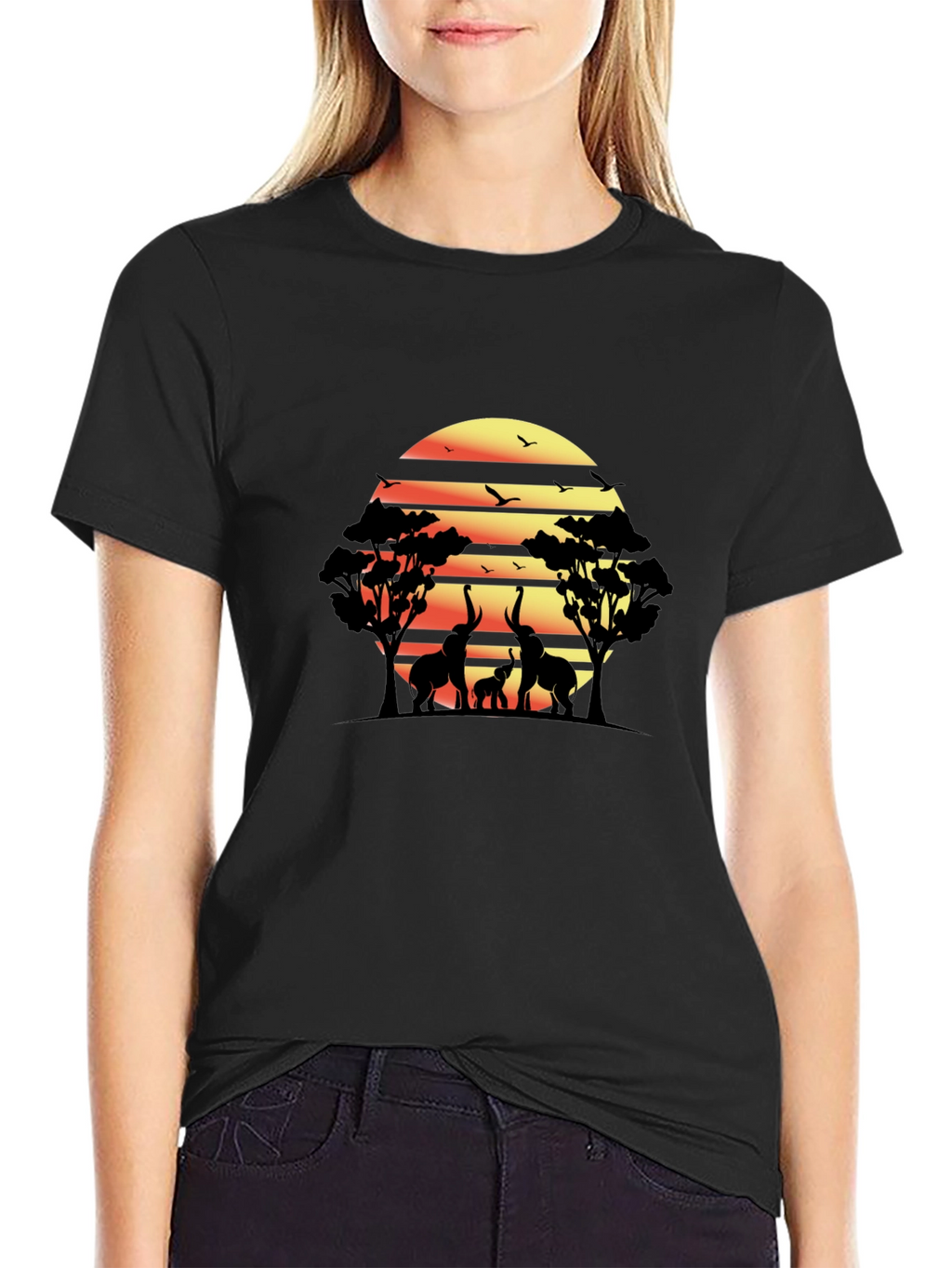 African Sunset Elephant Graphic Tee - Black