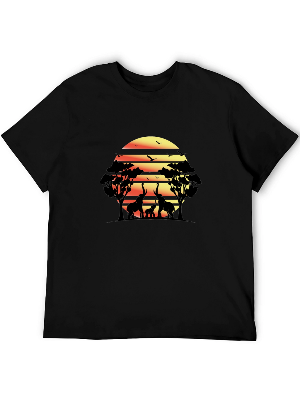 African Sunset Elephant Graphic Tee - Black