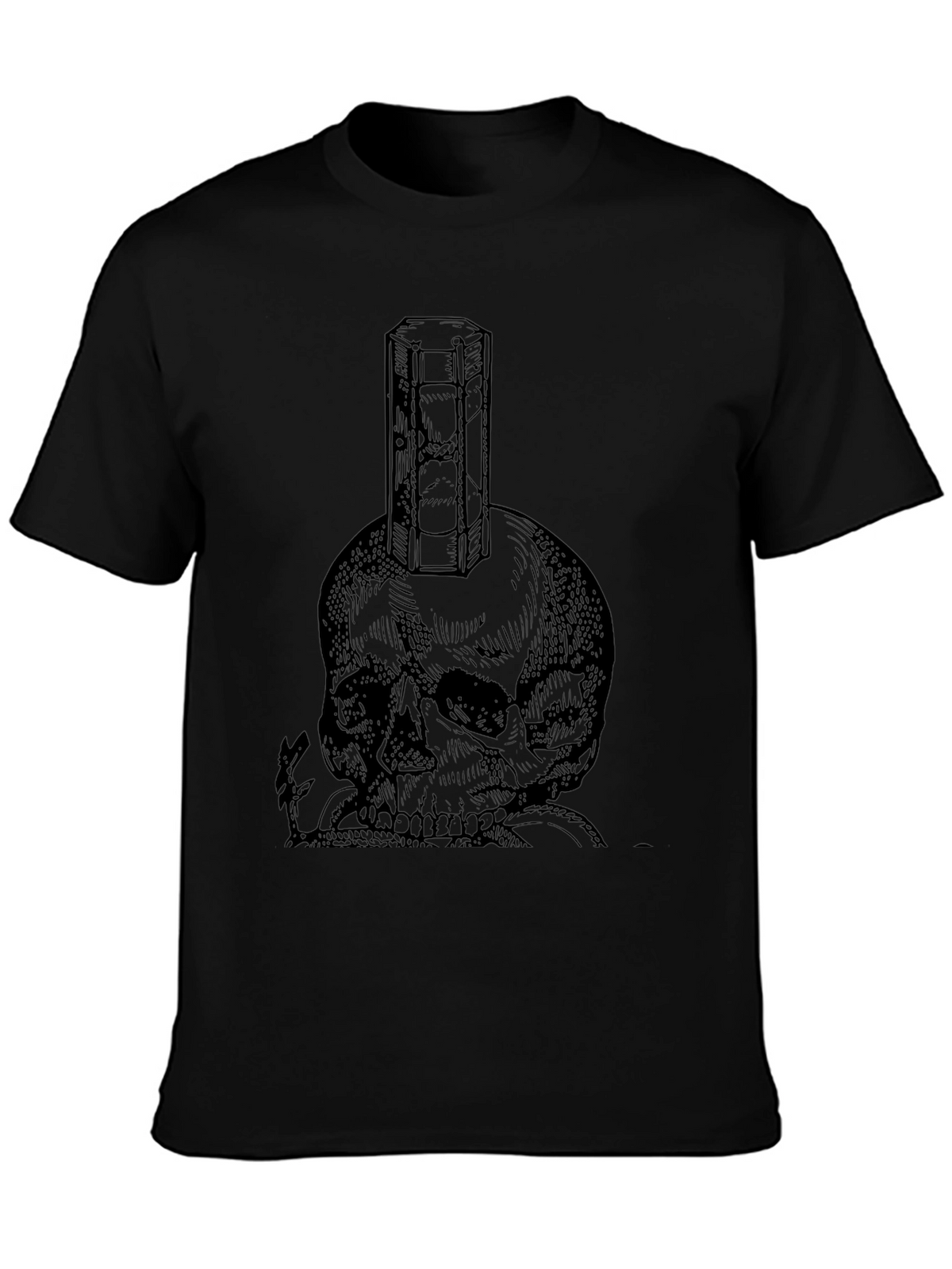 Skull & Hourglass Graphic Tee - Black Cotton