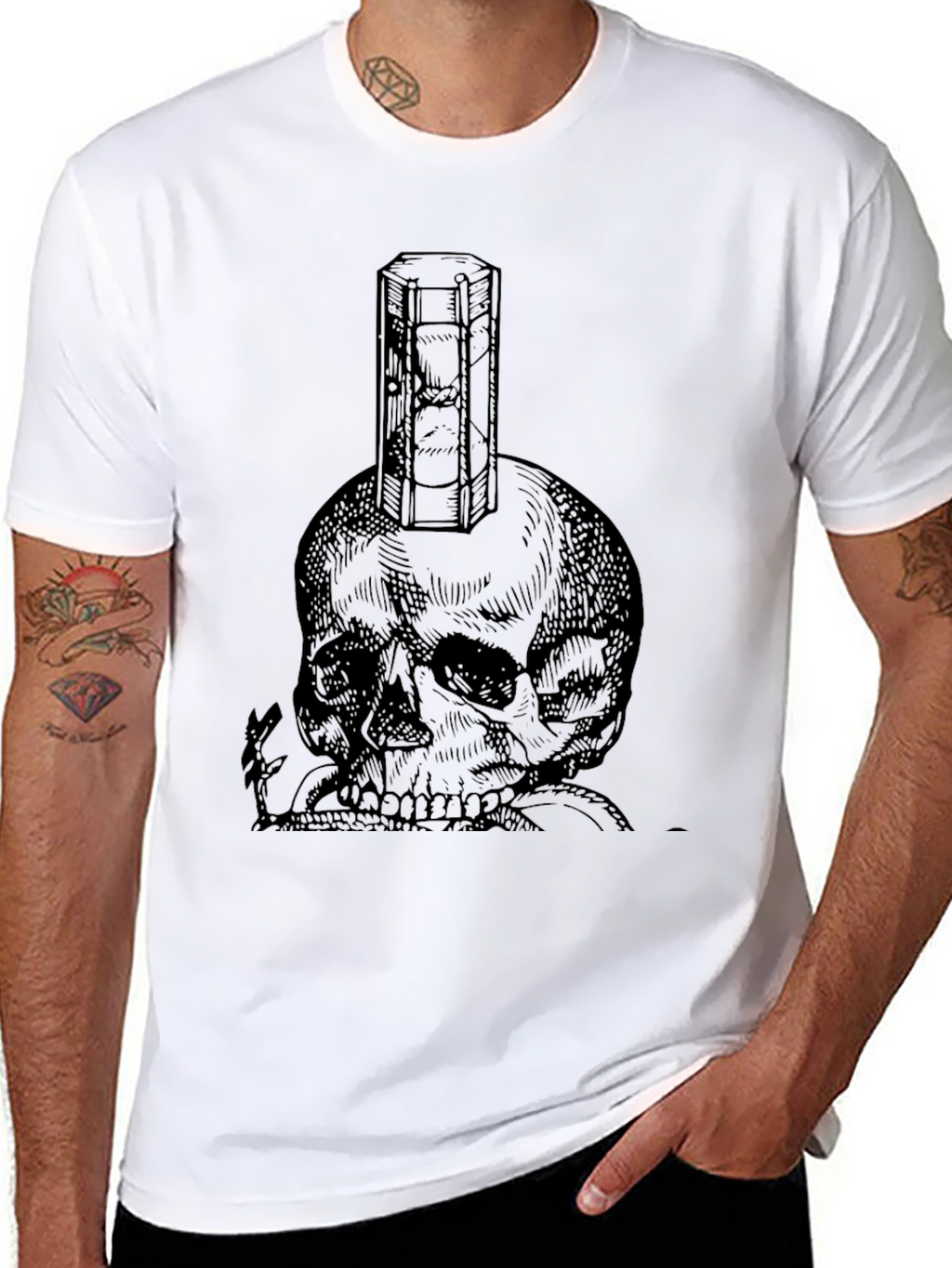 Skull & Hourglass Graphic Tee - Black Cotton