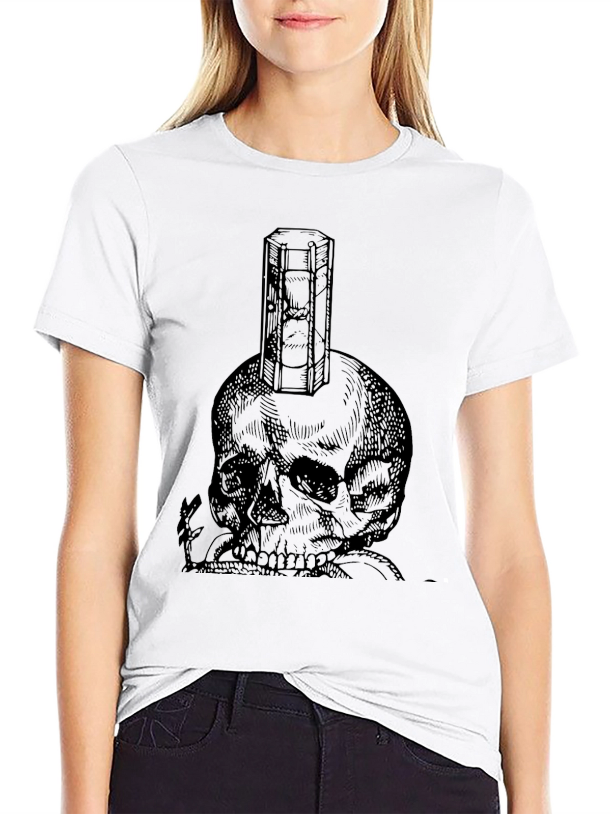 Skull & Hourglass Graphic Tee - Black Cotton