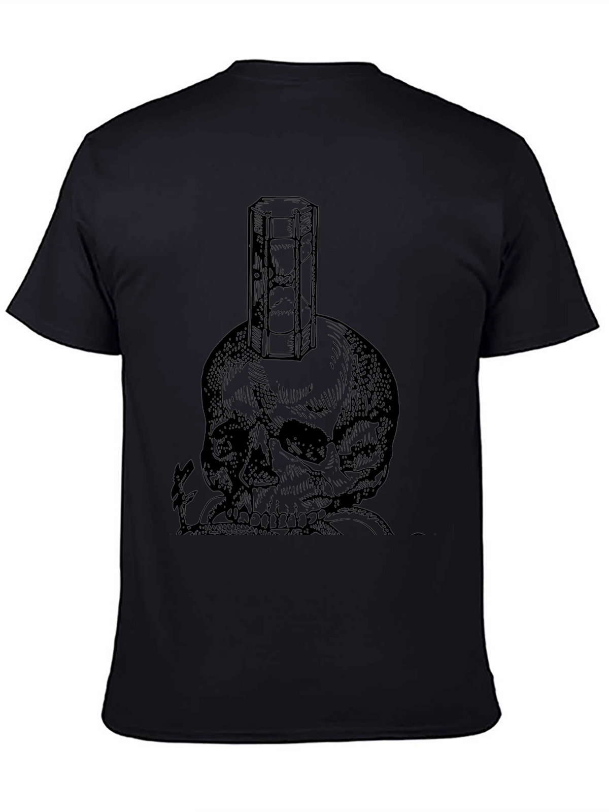 Skull & Hourglass Graphic Tee - Black Cotton