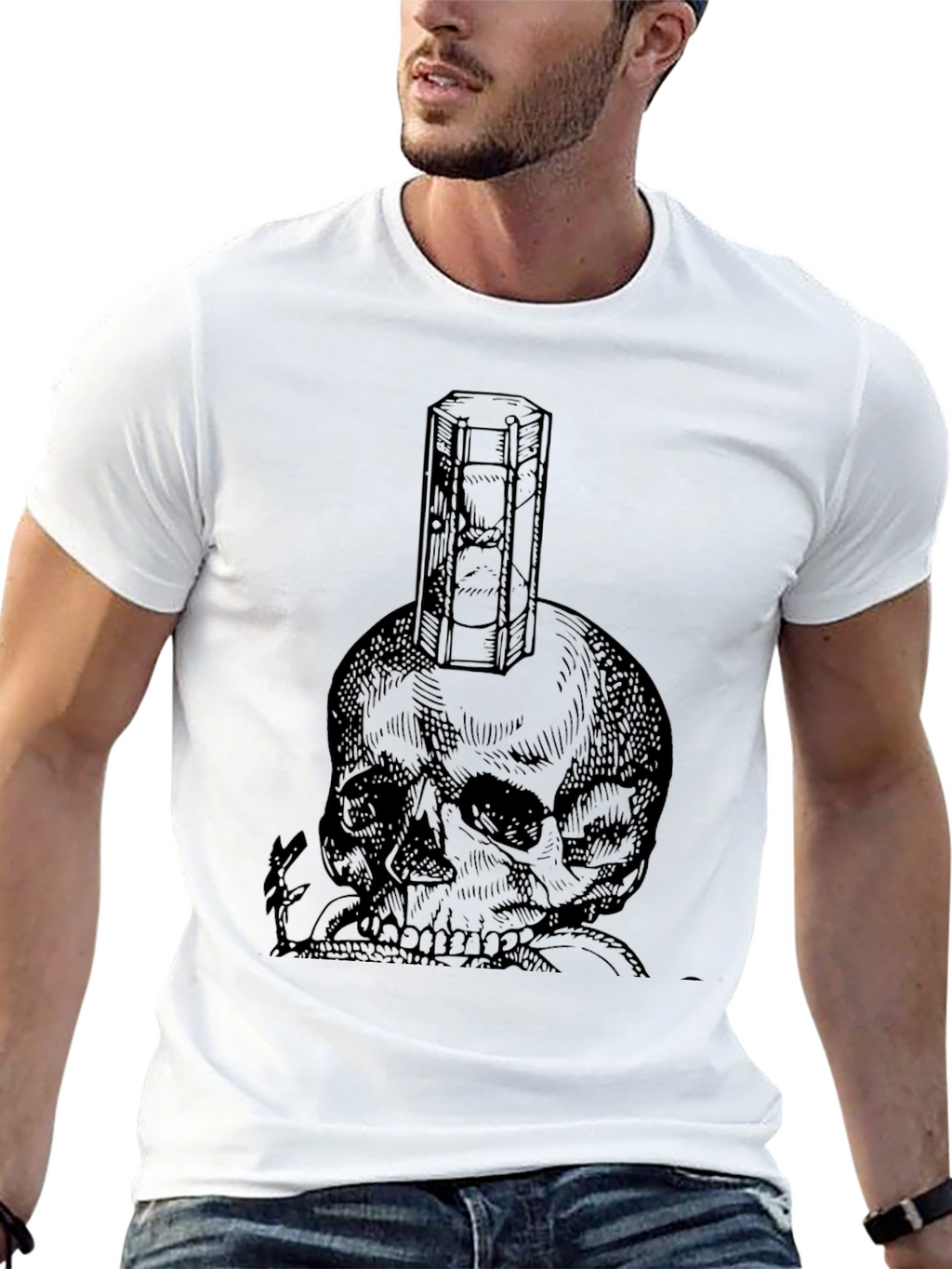 Skull & Hourglass Graphic Tee - Black Cotton