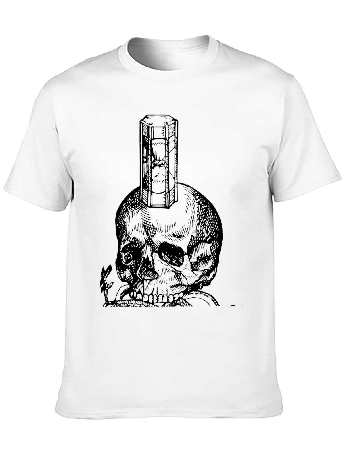 Skull & Hourglass Graphic Tee - Black Cotton