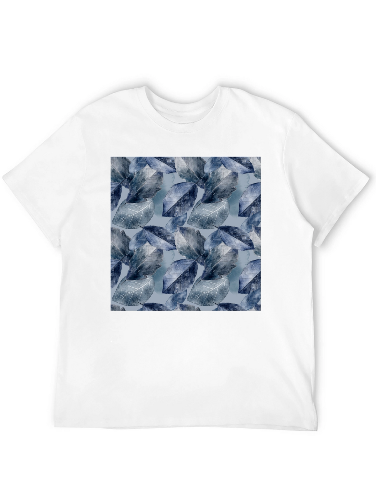 Blue Leaf Pattern Crew Neck Tee