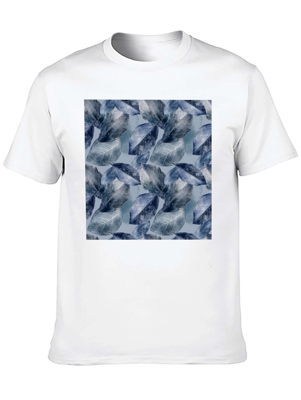 Blue Leaf Pattern Crew Neck Tee