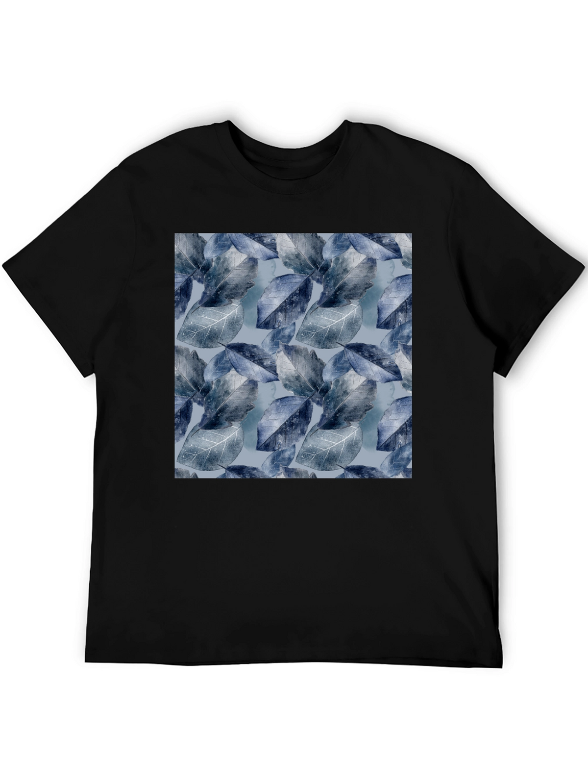 Blue Leaf Pattern Crew Neck Tee