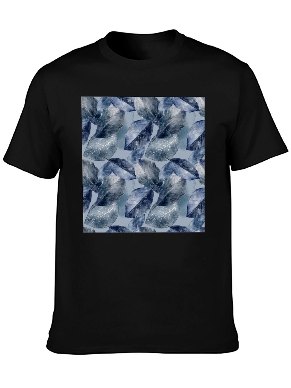 Blue Leaf Pattern Crew Neck Tee