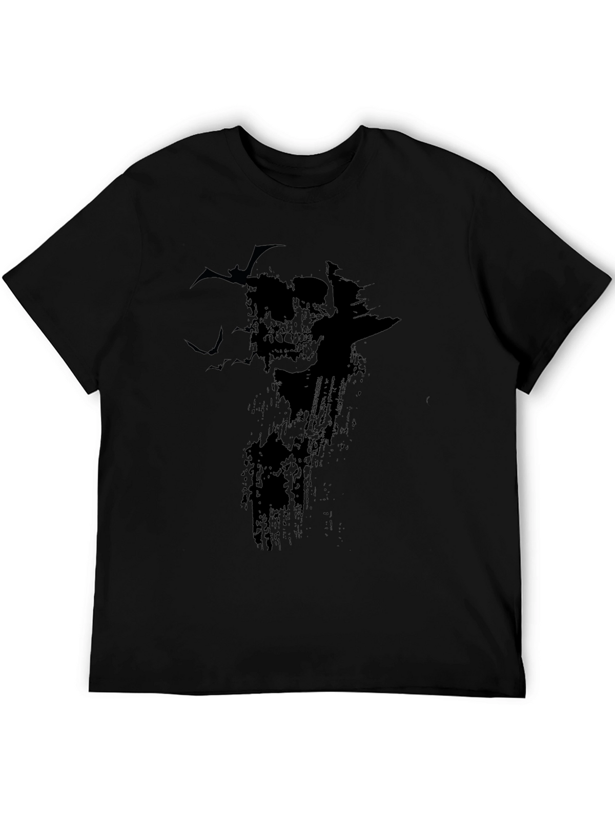 Skull & Bats Graphic Print T-Shirt - Black