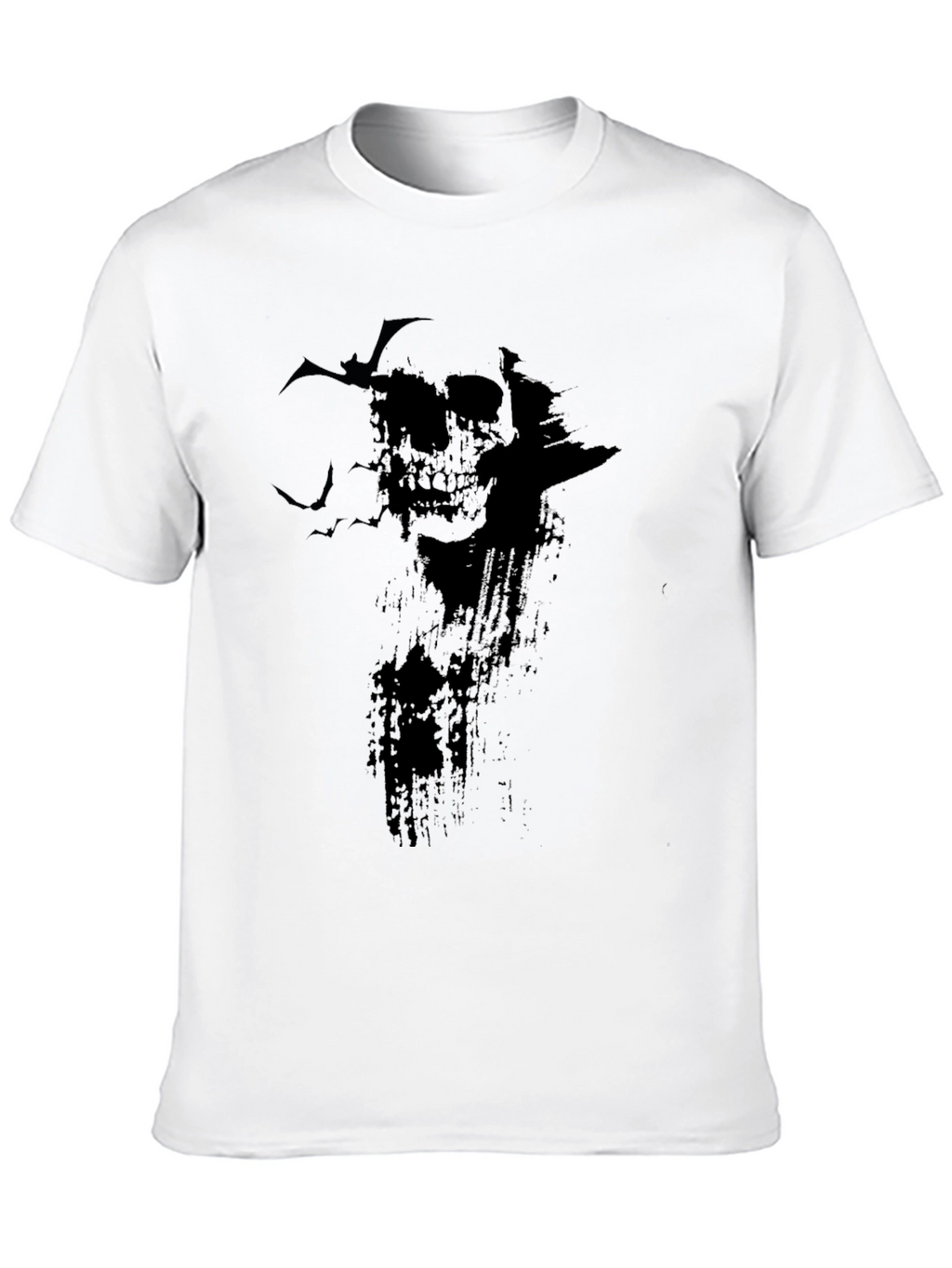 Skull & Bats Graphic Print T-Shirt - Black