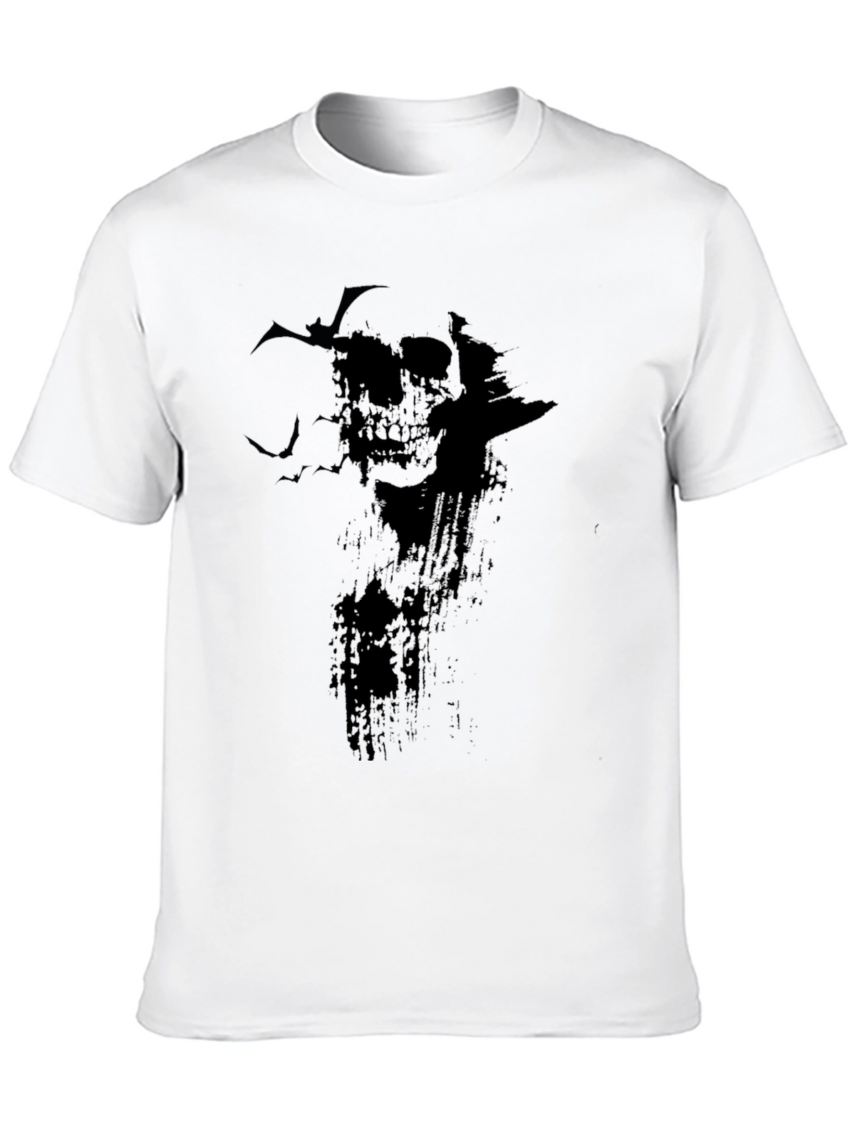 Skull & Bats Graphic Print T-Shirt - Black